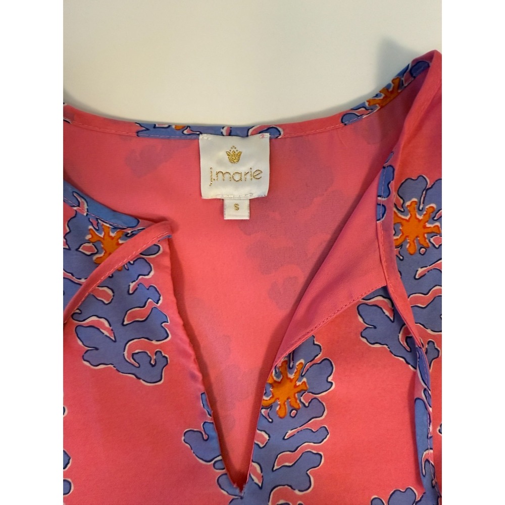 J Marie Piper‎ Ruffle Dress Pink Floral Tiered Mini Size Small Boho Summer - Picture 10 of 16